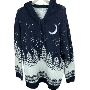 Cupcakes and Cashmere 2X Sweater Hooded Navy Winter Scene Pullover Soft